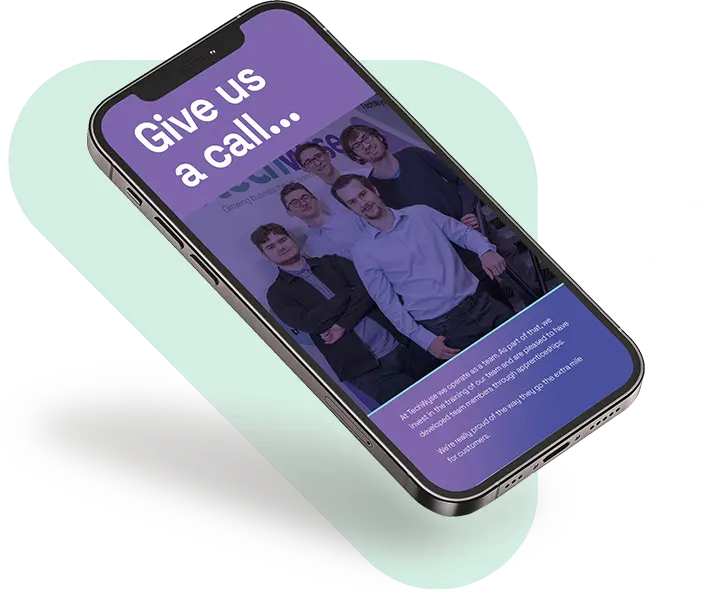 A phone with the techwyse contact page on the phone screen